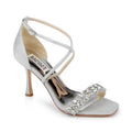 Badgley Mischka Womens Nala Glitter Strappy Heels Size 8 Silver Satin NWOB