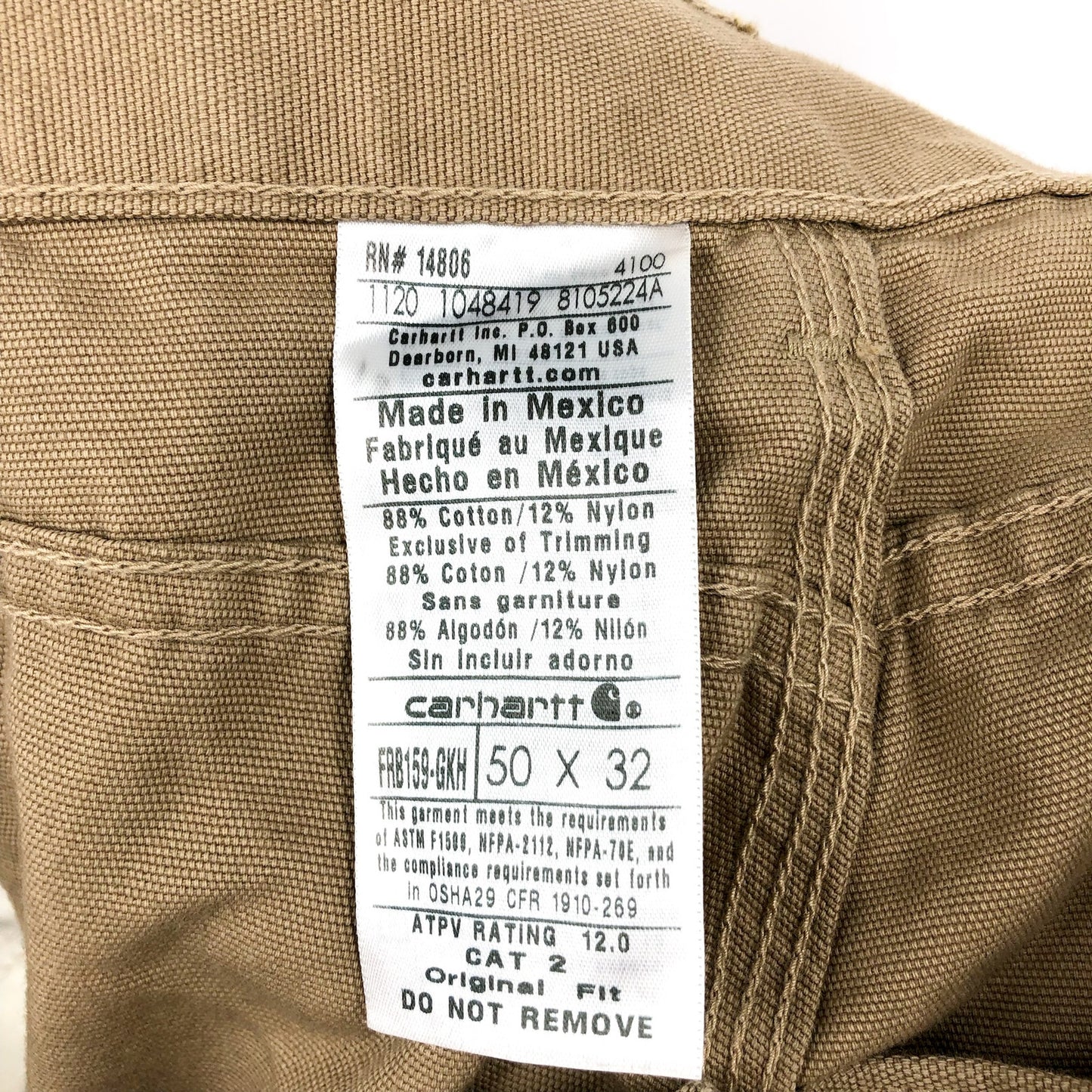 CARHARTT Men's FR Midweight Loose Fit Canvas Pants 50x32 Tan Golden Khaki NWT