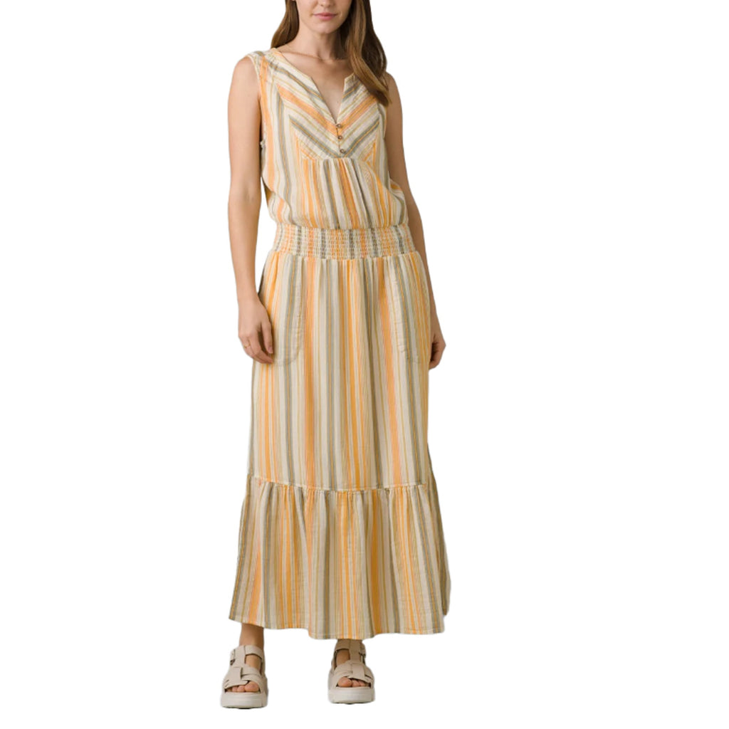 PRANA Women's California Dreaming Maxi Dress Large Golden Hour Stripe NWT