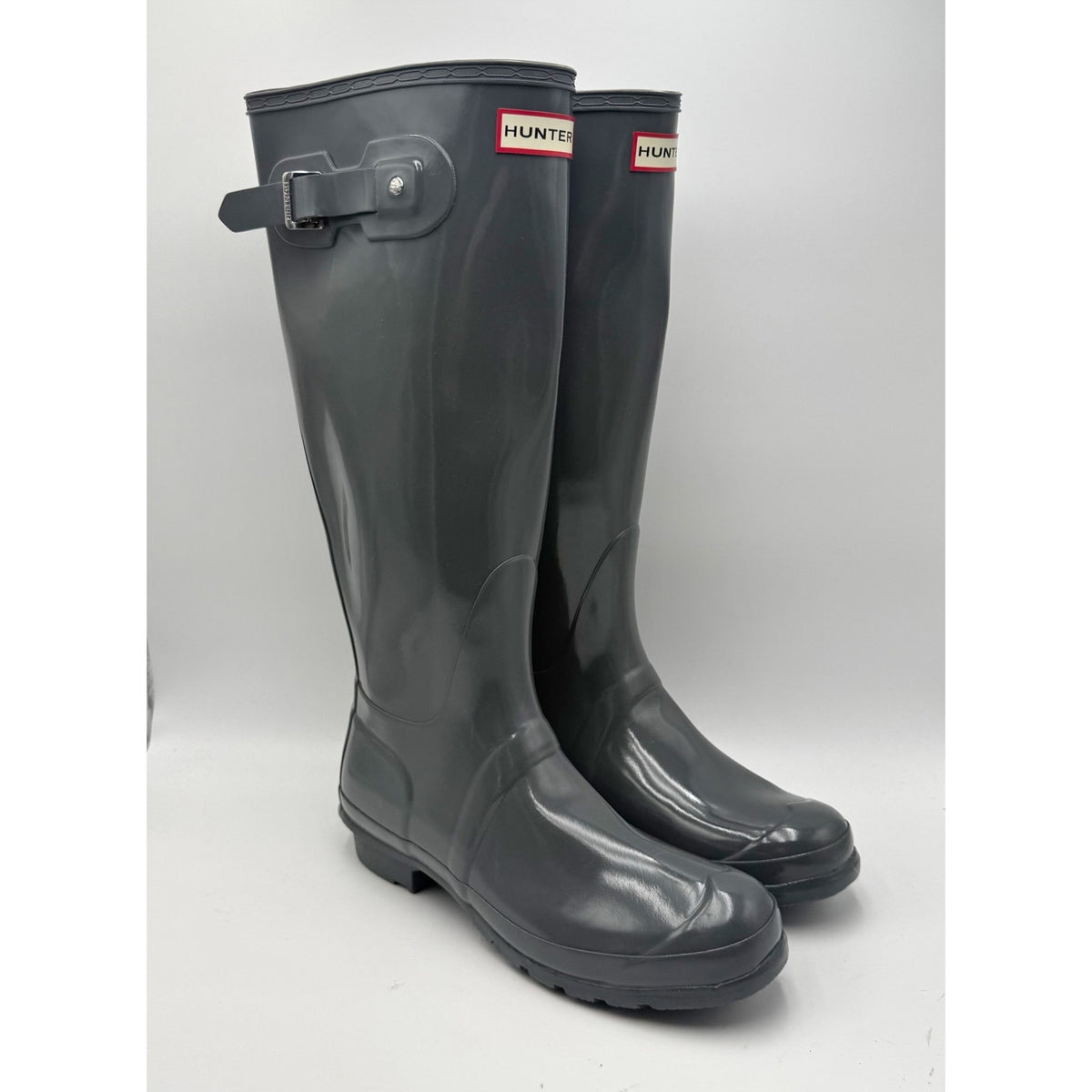 Hunter Womens Original Tall Gloss Rain Boots Size 10 Graphite Grey WP NWOB