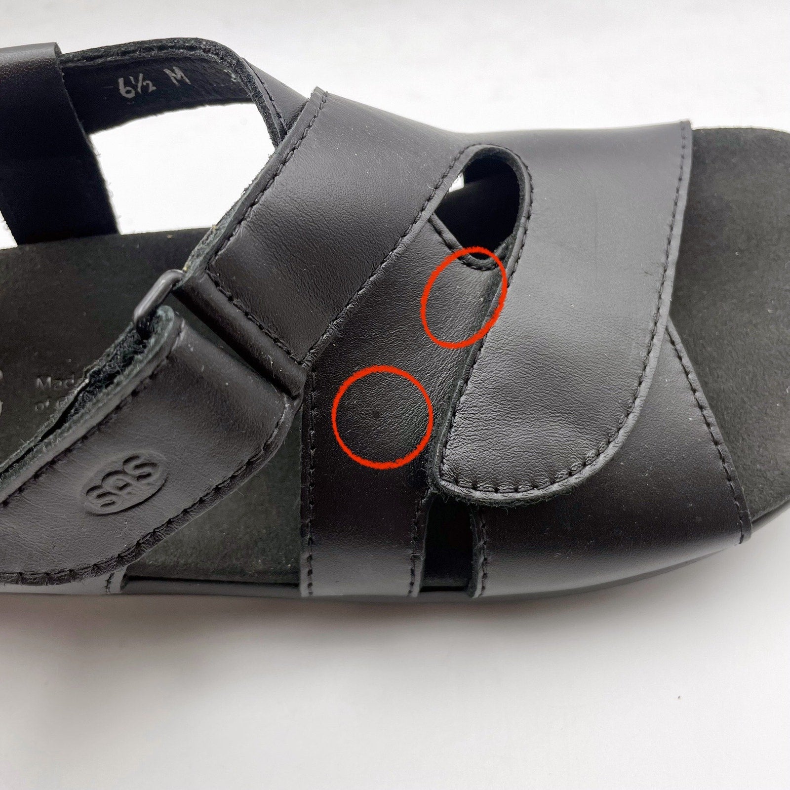SAS Womens Huggy Adjustable Comfort Sandal US 6.5M EU 37 Black Leather NWOB