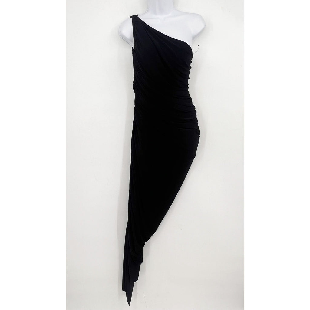 NORMA KAMALI Women's One Shoulder Diana Gown Large Black Asymmetric NWOT