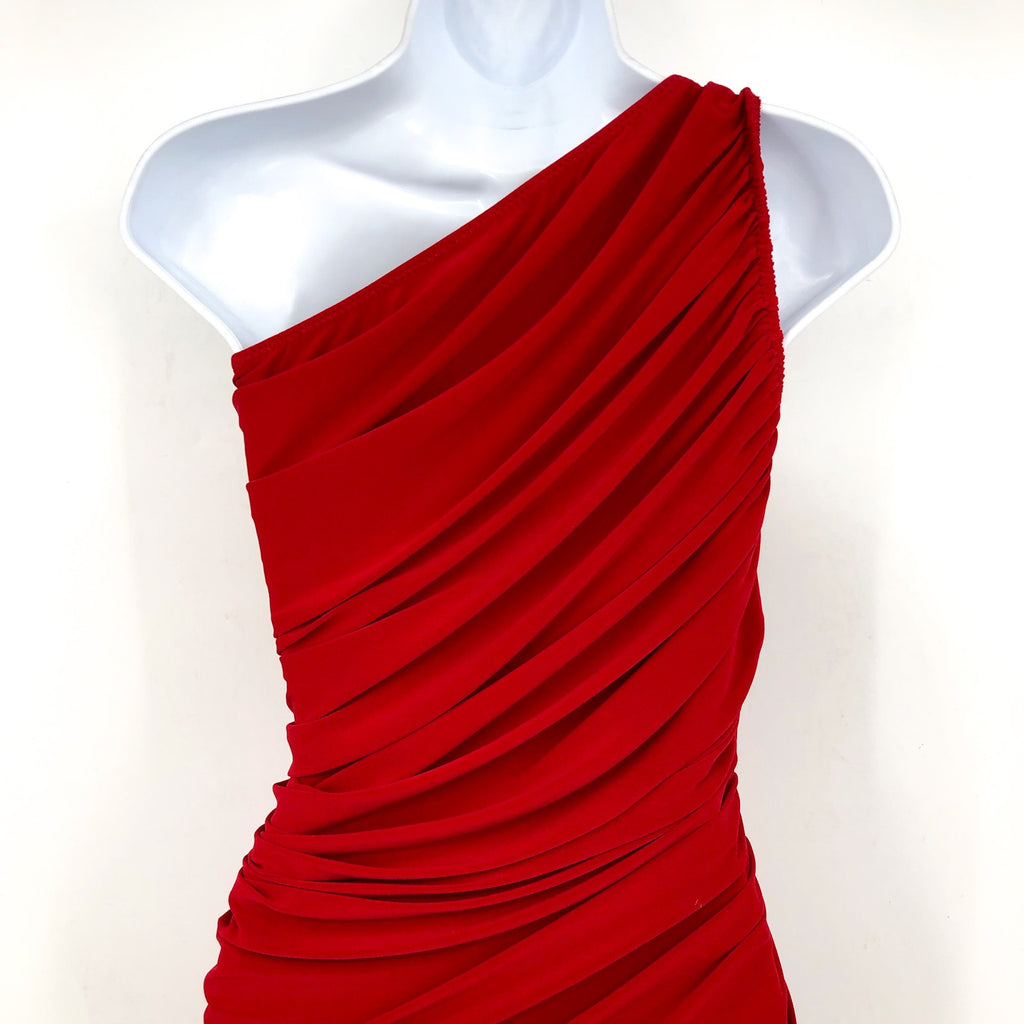 NORMA KAMALI Women's Diana Gown XS Red Jersey One-Shoulder Midi NWOT