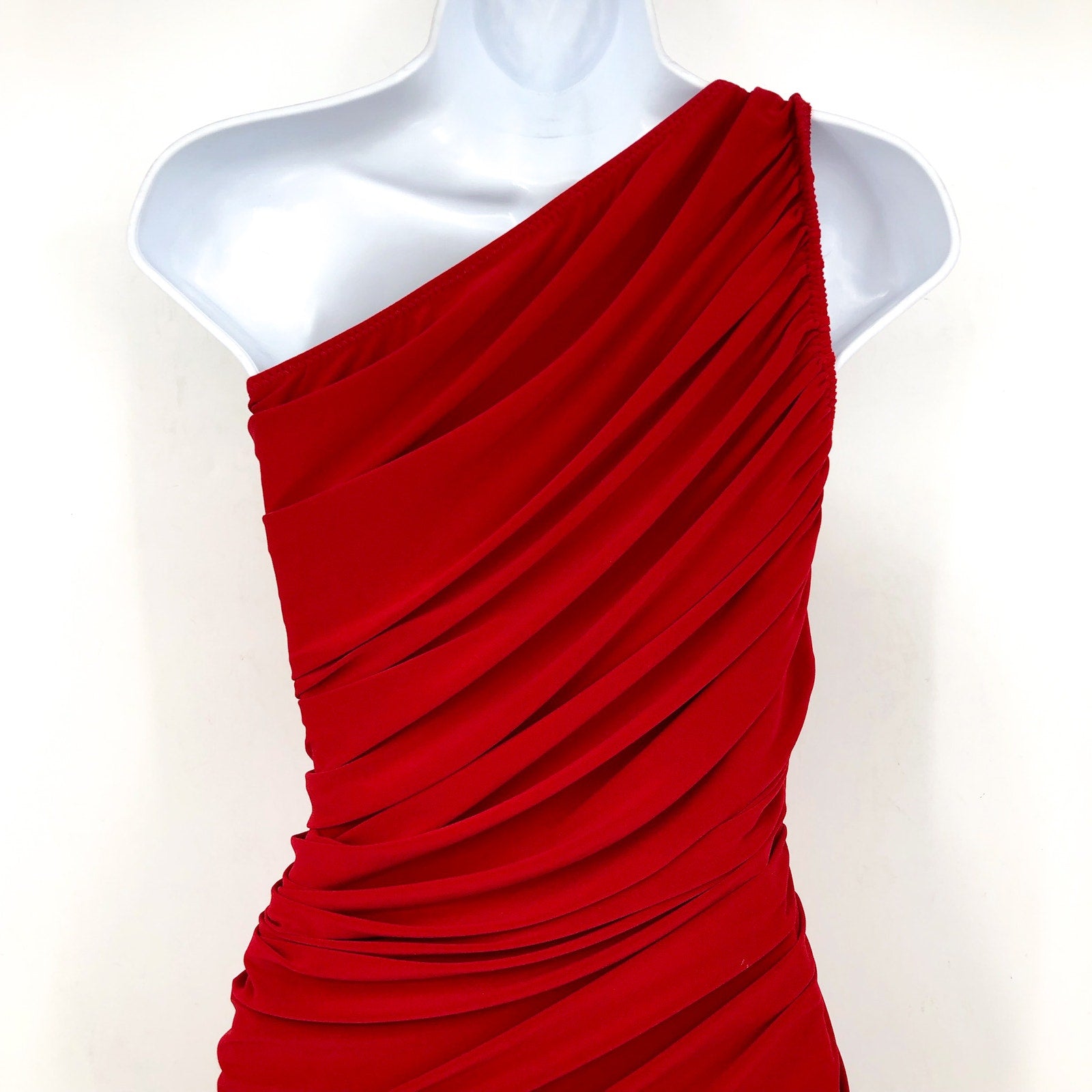 NORMA KAMALI Women's Diana Gown XS Red Jersey One-Shoulder Midi NWOT