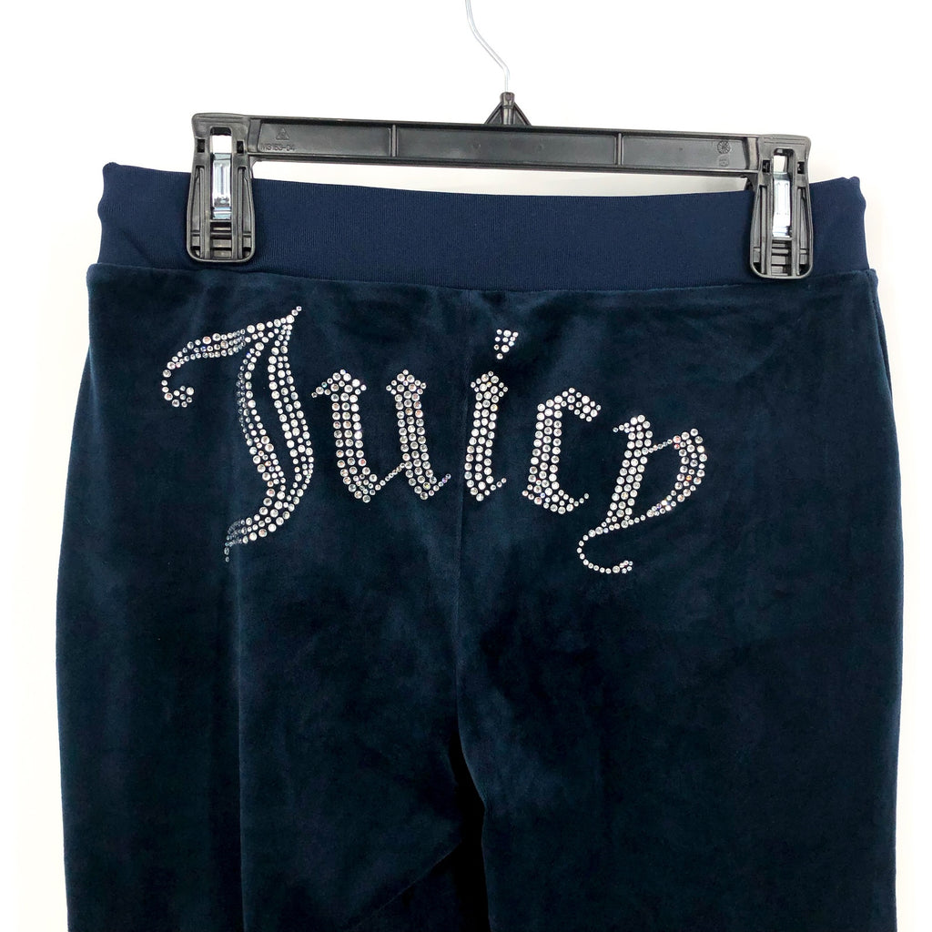 JUICY COUTURE Women's Velour Pants Small Regal Blue Straight Leg Rib Waist NWT