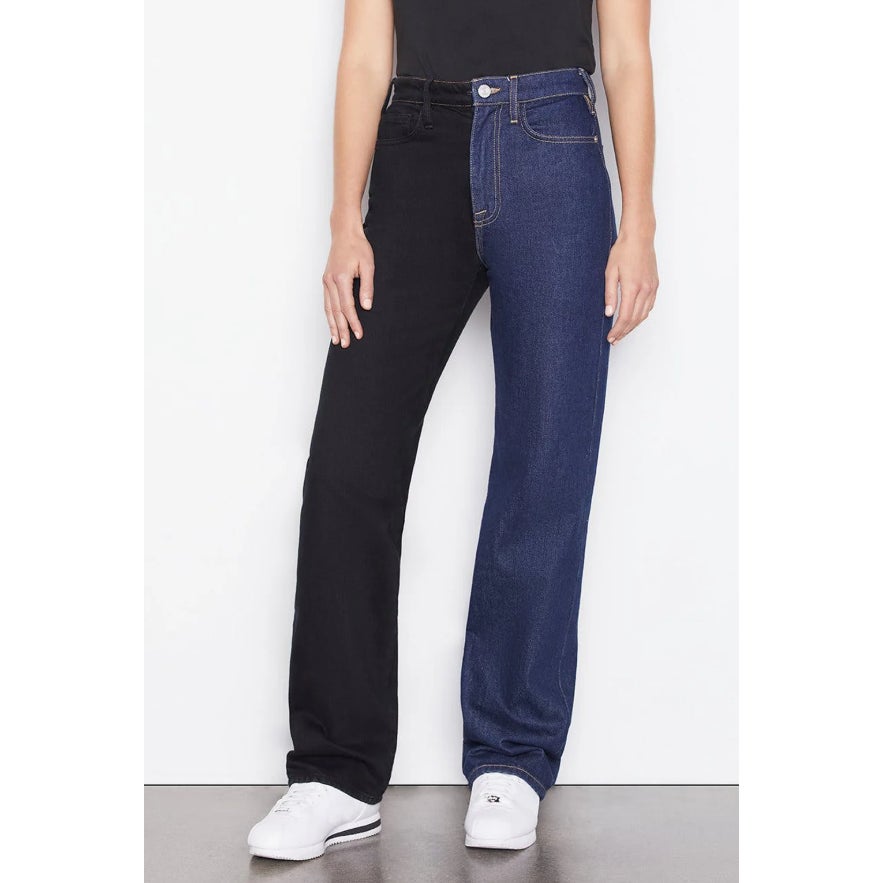 FRAME Womens Le Jane Colorblock Relaxed Jeans Size 23 Blue Black Dell Noir NWT