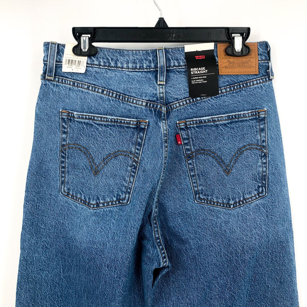 LEVI'S Womens Ribcage Straight Jeans 31x32 US 12 Blue Dance Around 790780008 NWT