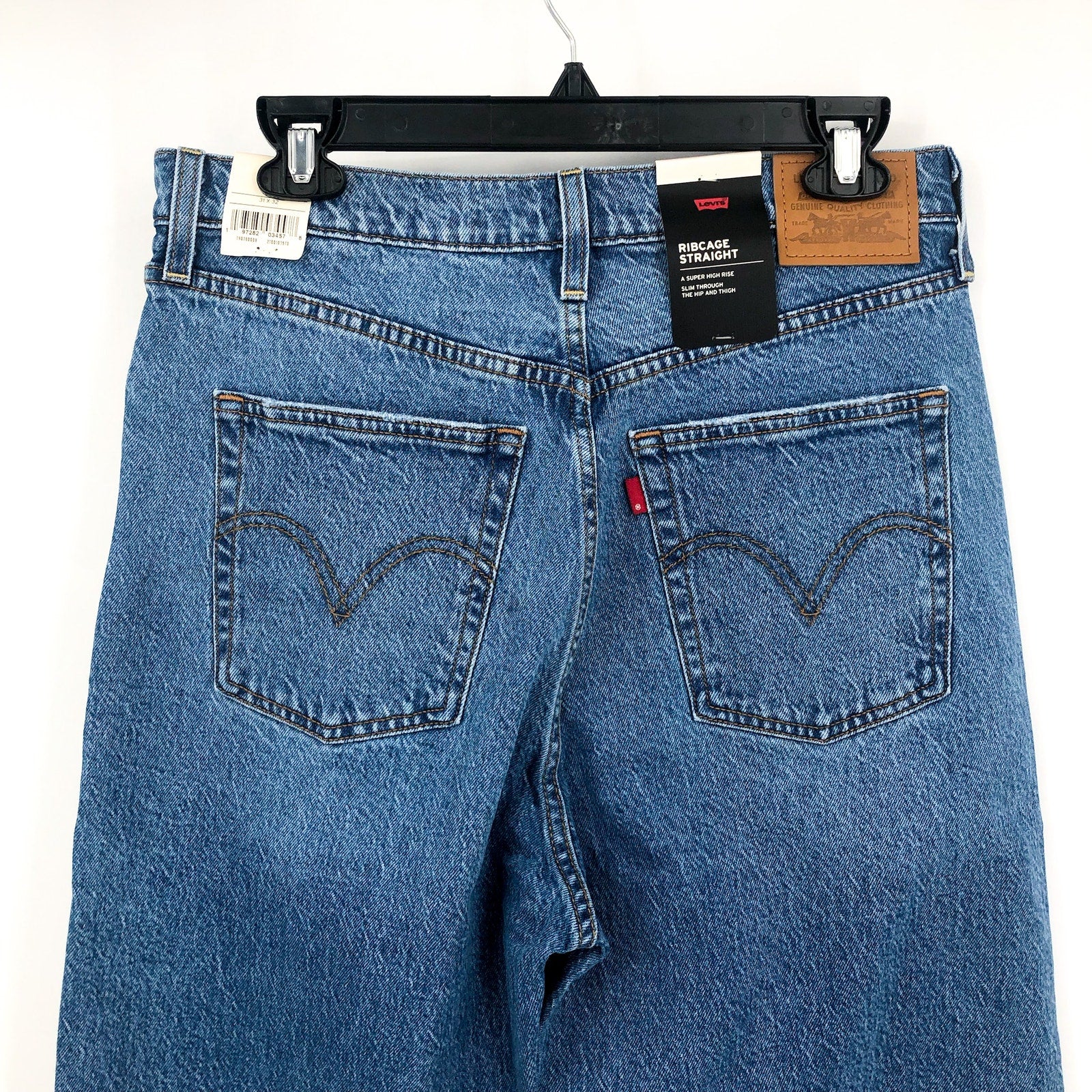 LEVI'S Womens Ribcage Straight Jeans 31x32 US 12 Blue Dance Around 790780008 NWT