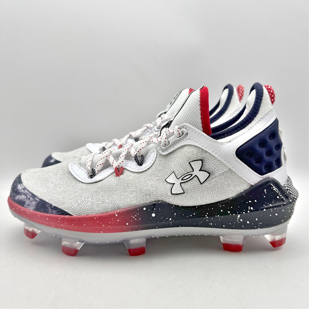 Under Armour Mens Harper 8 Elite TPU Baseball Cleats US 7.5 White Blue Red NWOB