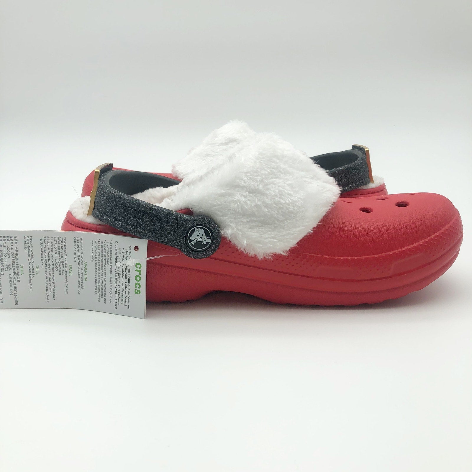 Crocs Unisex Santa Classic Clogs Womens 7 Mens 5 Festive Red White Black NWT