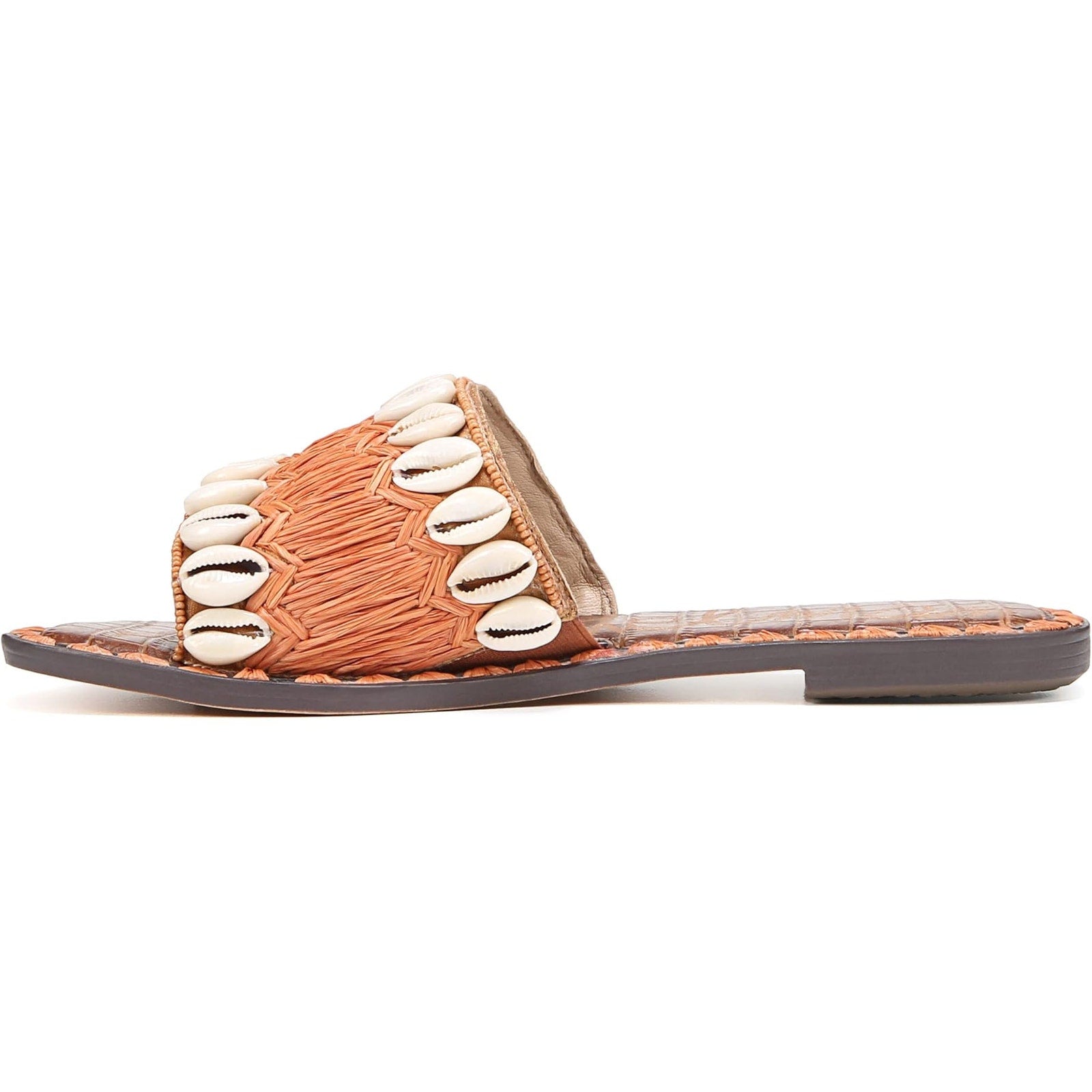 Sam Edelman Womens Gale Sandals US 7.5 M Cognac Tan Seashell Detail Slip On NIB
