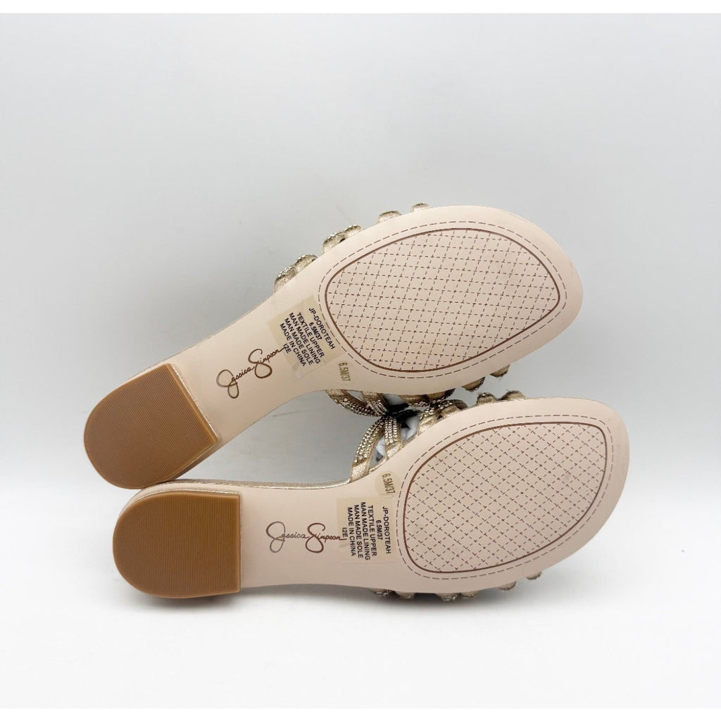 JESSICA SIMPSON Womens Dorothea Sandals Size 6.5 Gold Champagne Flat Slip On NIB