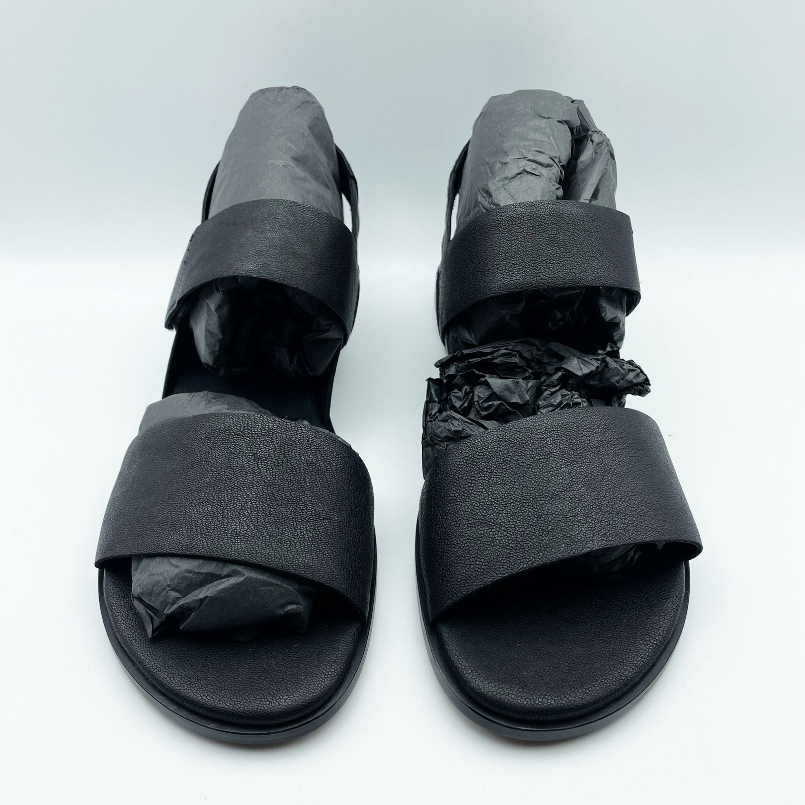 Eileen Fisher Womens Kanza Sandals US 11 Black Tumbled Leather Double Strap NWOB