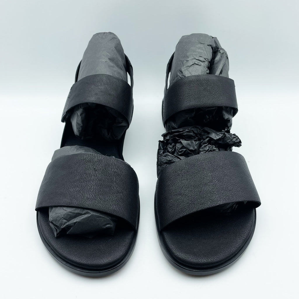 Eileen Fisher Womens Kanza Sandals US 11 Black Tumbled Leather Double Strap NWOB