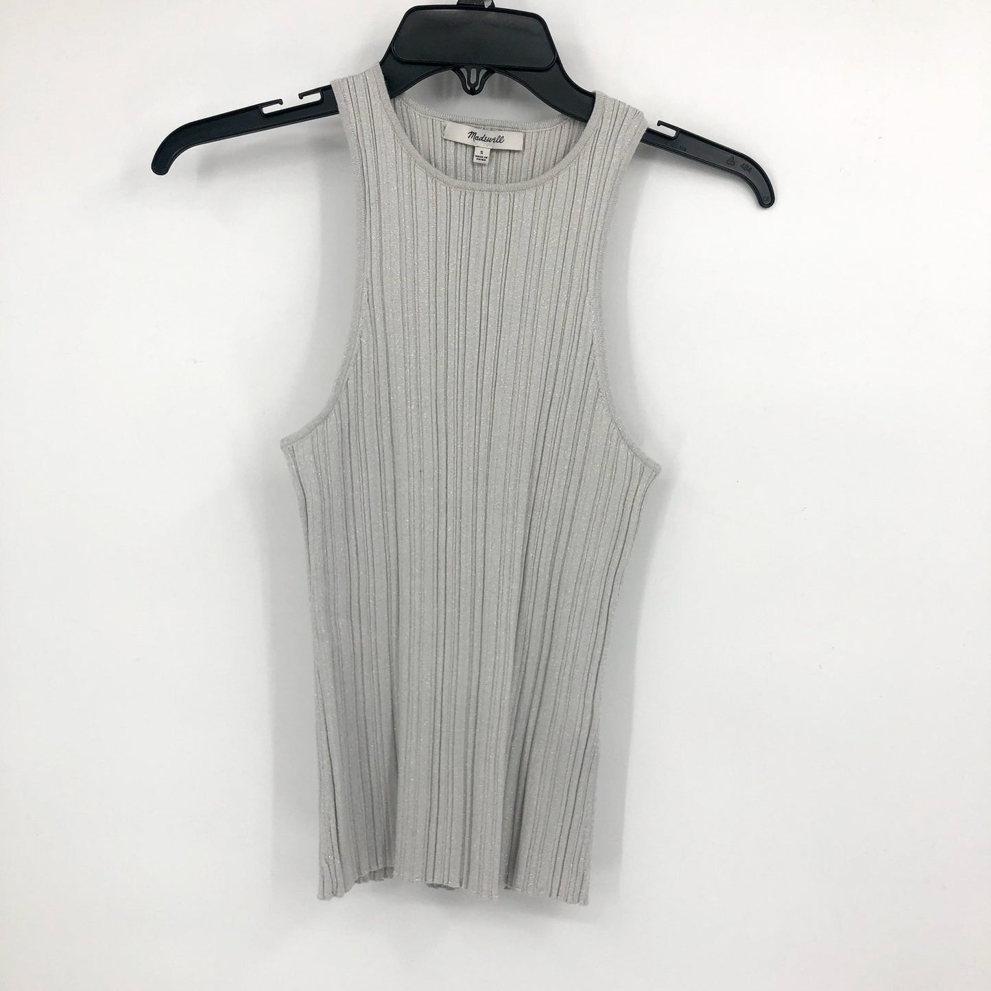 MADEWELL Signature Shimmer Cutaway Sweater Tank Small Silver Vapor Knit NWT