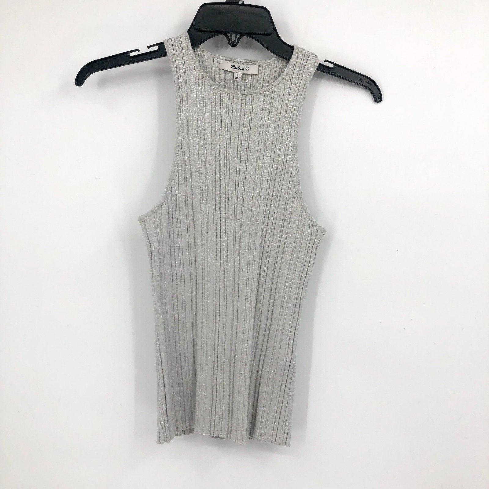 MADEWELL Signature Shimmer Cutaway Sweater Tank Small Silver Vapor NO048 NWT
