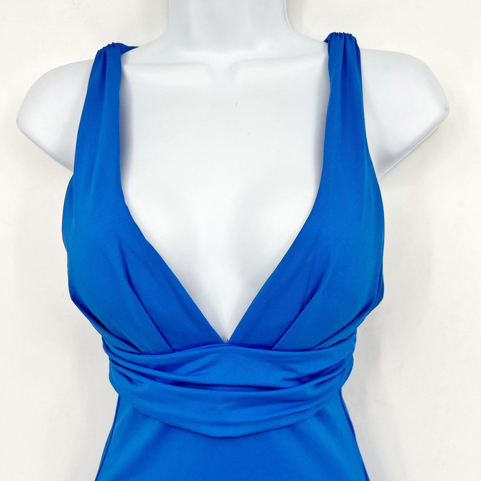 SEAFOLLY COLLECTIVE Cross Back One Piece Swimsuit Size 6 Blue Deep V Neck NWT