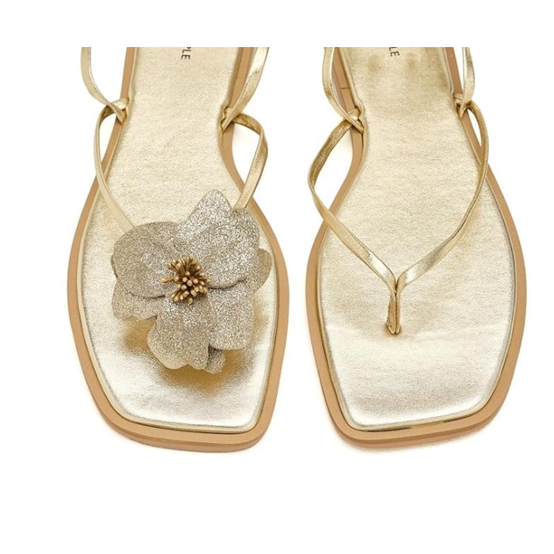 Free People Womens Mismatch Magnolia Thong Sandals Size 6.5 Gold Flower NIB