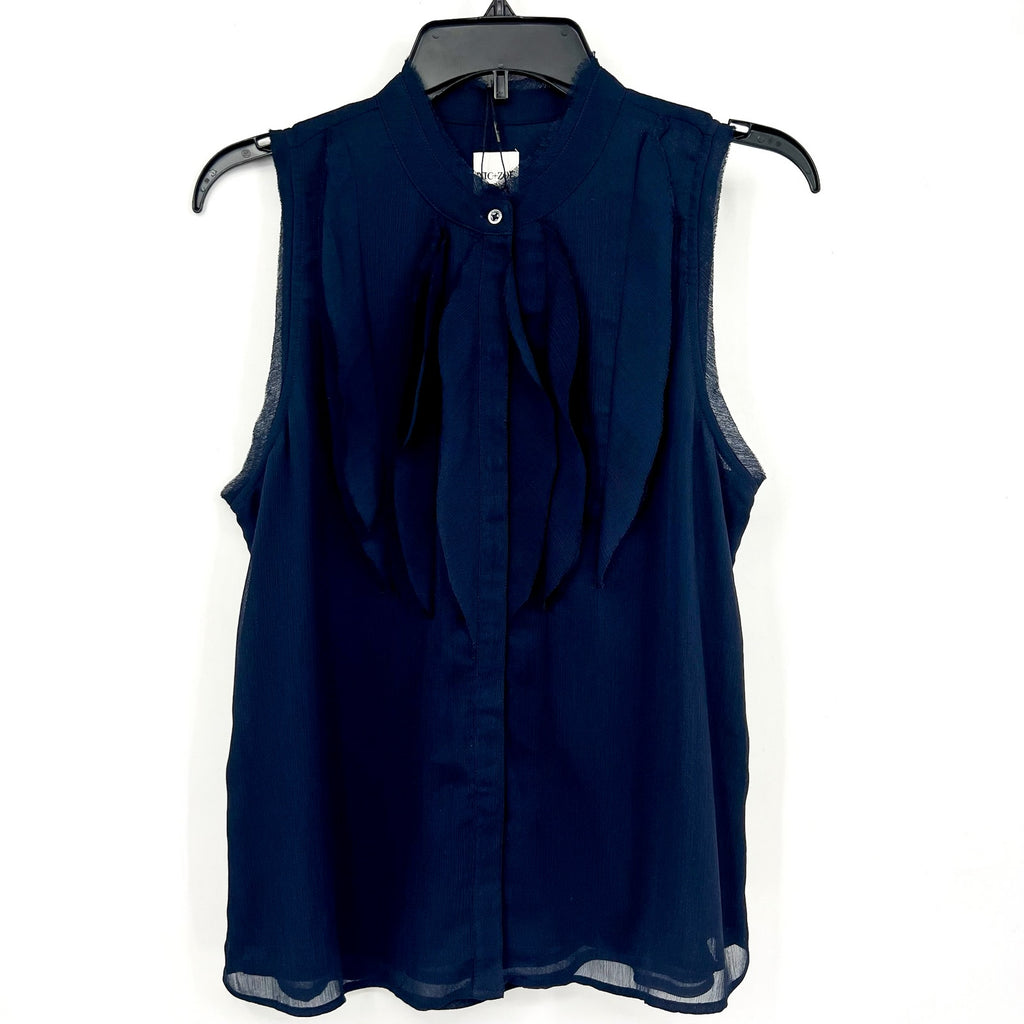 NIC + ZOE Women's Falling Chiffon Top Medium Navy Blue Sleeveless NWT