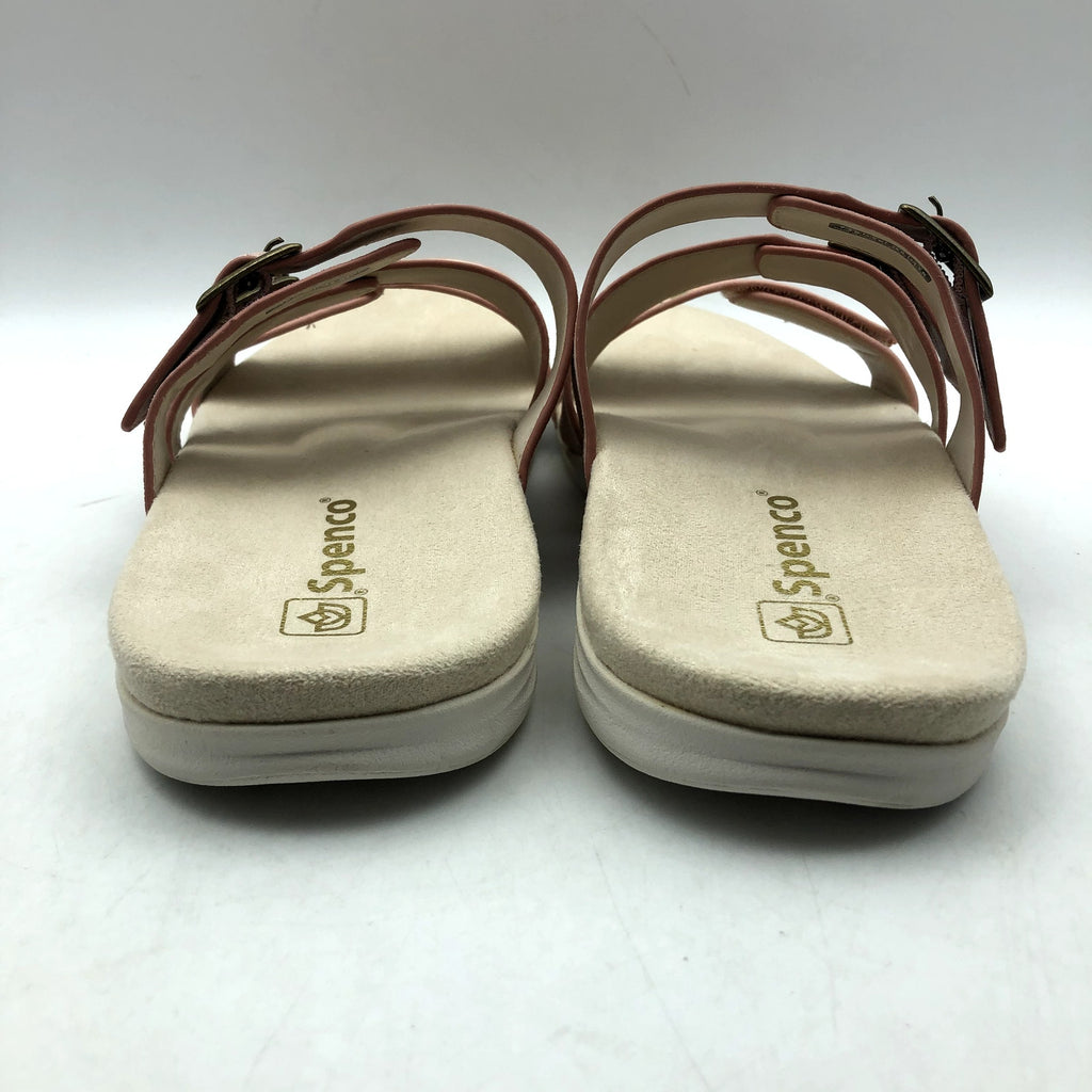 Spenco Womens Orchid Saddle Sandals Size 7.5 Pink Tan 3 Strap Slides NIB