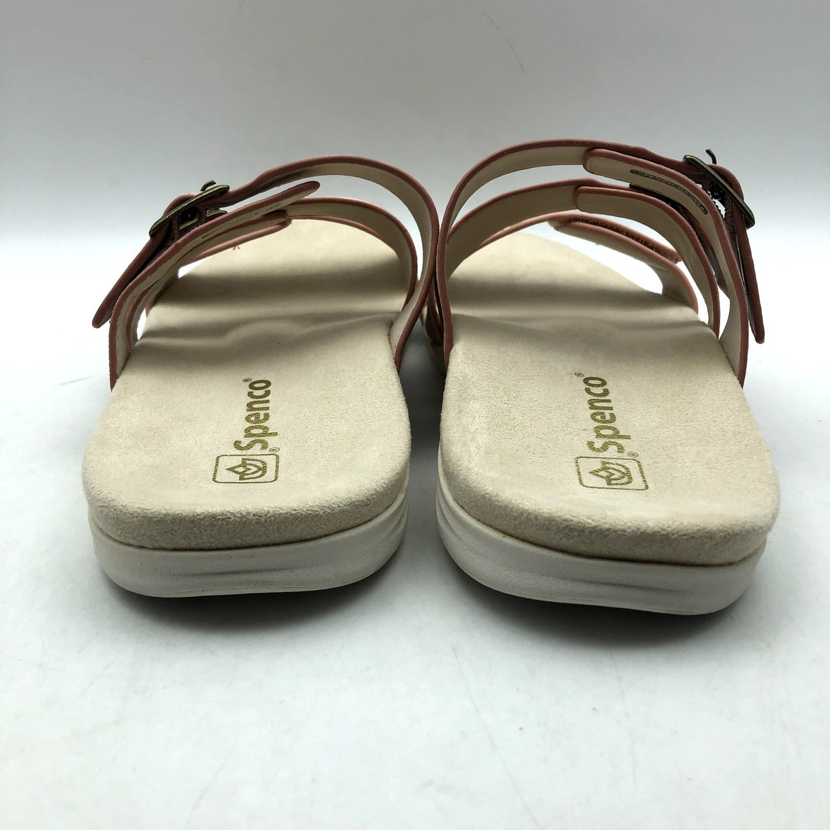 Spenco Womens Orchid Saddle Sandals Size 7.5 Pink Tan 3 Strap Slides NIB