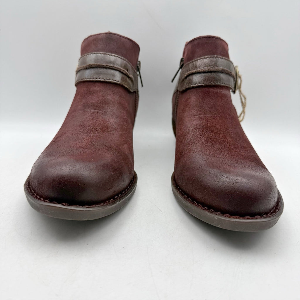 Born Womens Kati Ankle Booties US 8.5 M Burgundy Red Brown Leather NWOB