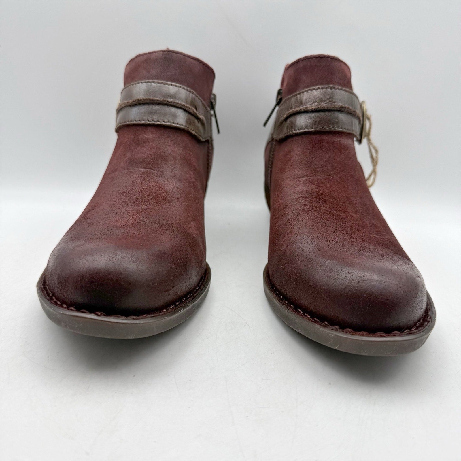 Born Womens Kati Ankle Booties US 8.5 M Burgundy Red Brown Leather NWOB