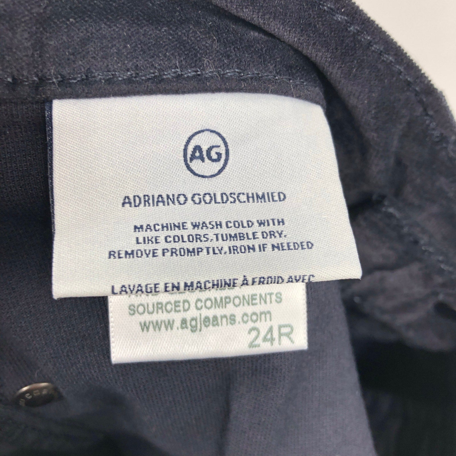 AG ADRIANO GOLDSCHMIED The Legging Velvet Jeans 24R US 00 Black Skinny NWT