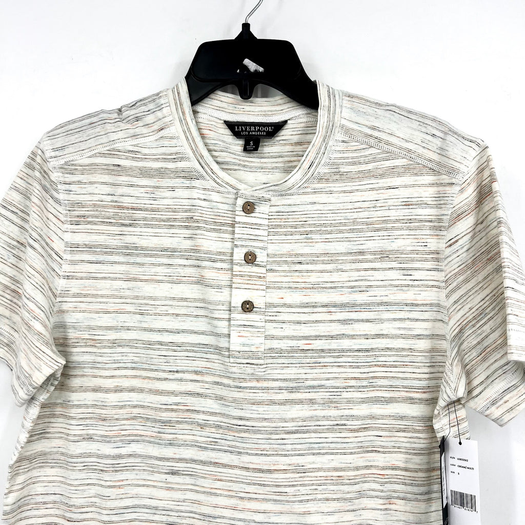 LIVERPOOL Men's Short Sleeve Henley Top Small Cream Space Dyed NWT