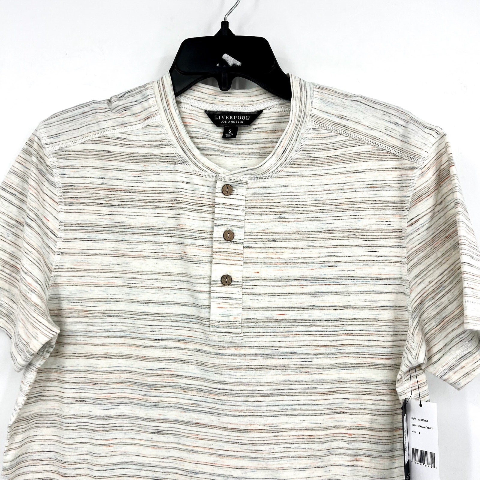 LIVERPOOL Men's Short Sleeve Henley Top Small Cream Space Dyed NWT