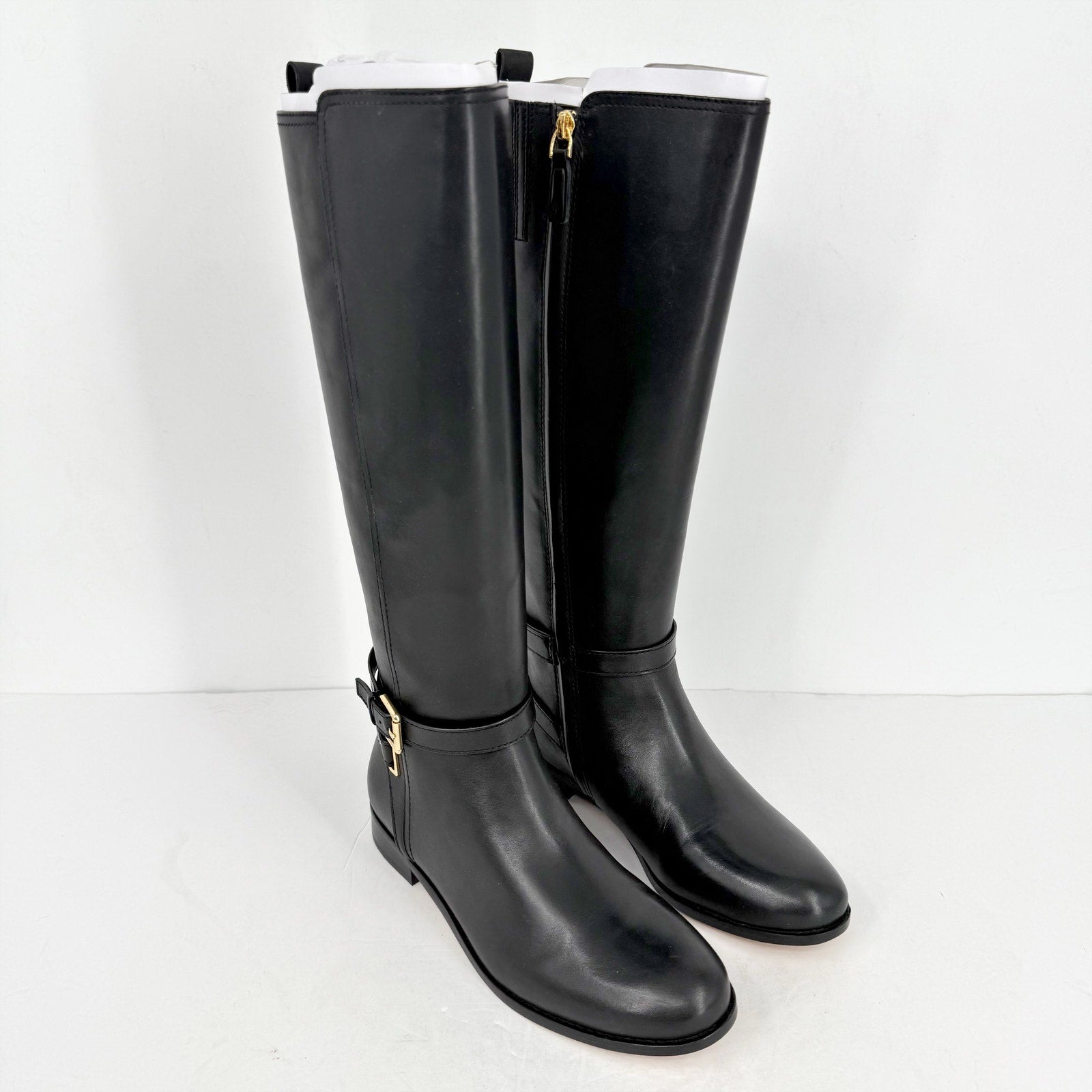 Lauren Ralph Lauren Womens Blayke Buckled Riding Boots US 5 Black Leather NWOB