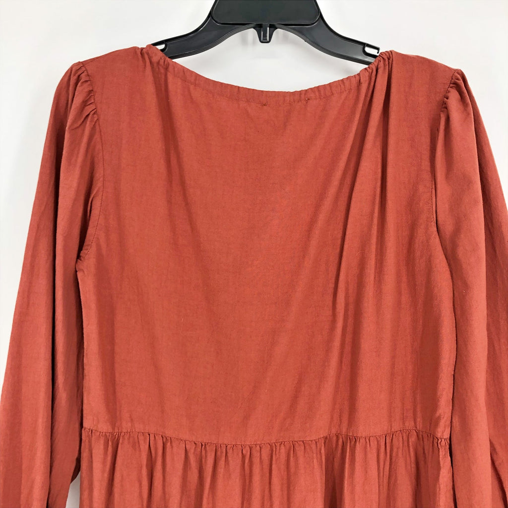 LACAUSA Women's Tate Tiered Midi Dress Medium Rustic Orange Long Sleeve NWT