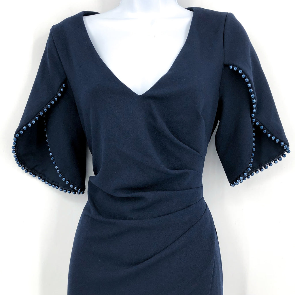 ADRIANA PAPELL Tulip Sleeve Column Gown Size 6 Navy Blue Midnight Pearl NWOT