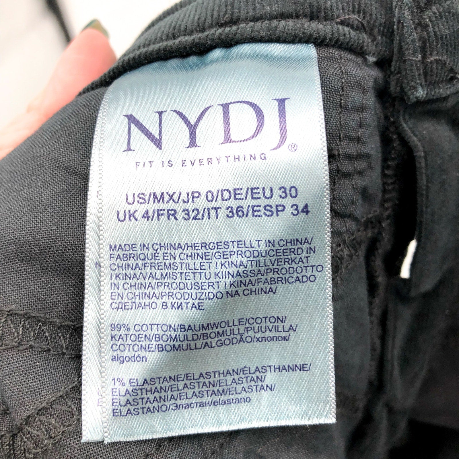 NYDJ Women's Marilyn Straight Jeans Size 0 Black Corduroy Stretch 30" Inseam NWT