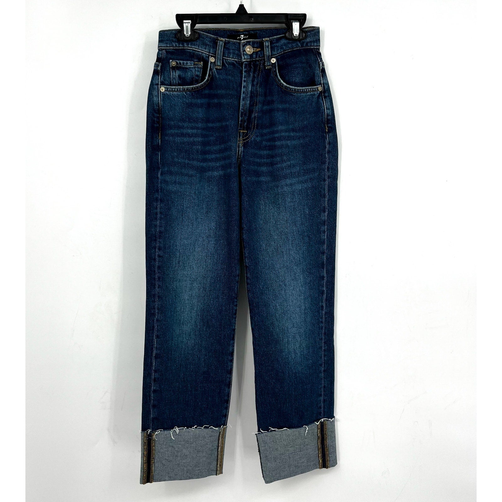 7 FOR ALL MANKIND Womens Logan Stovepipe Cuffed Jeans Size 24 US 0 Blue NWT