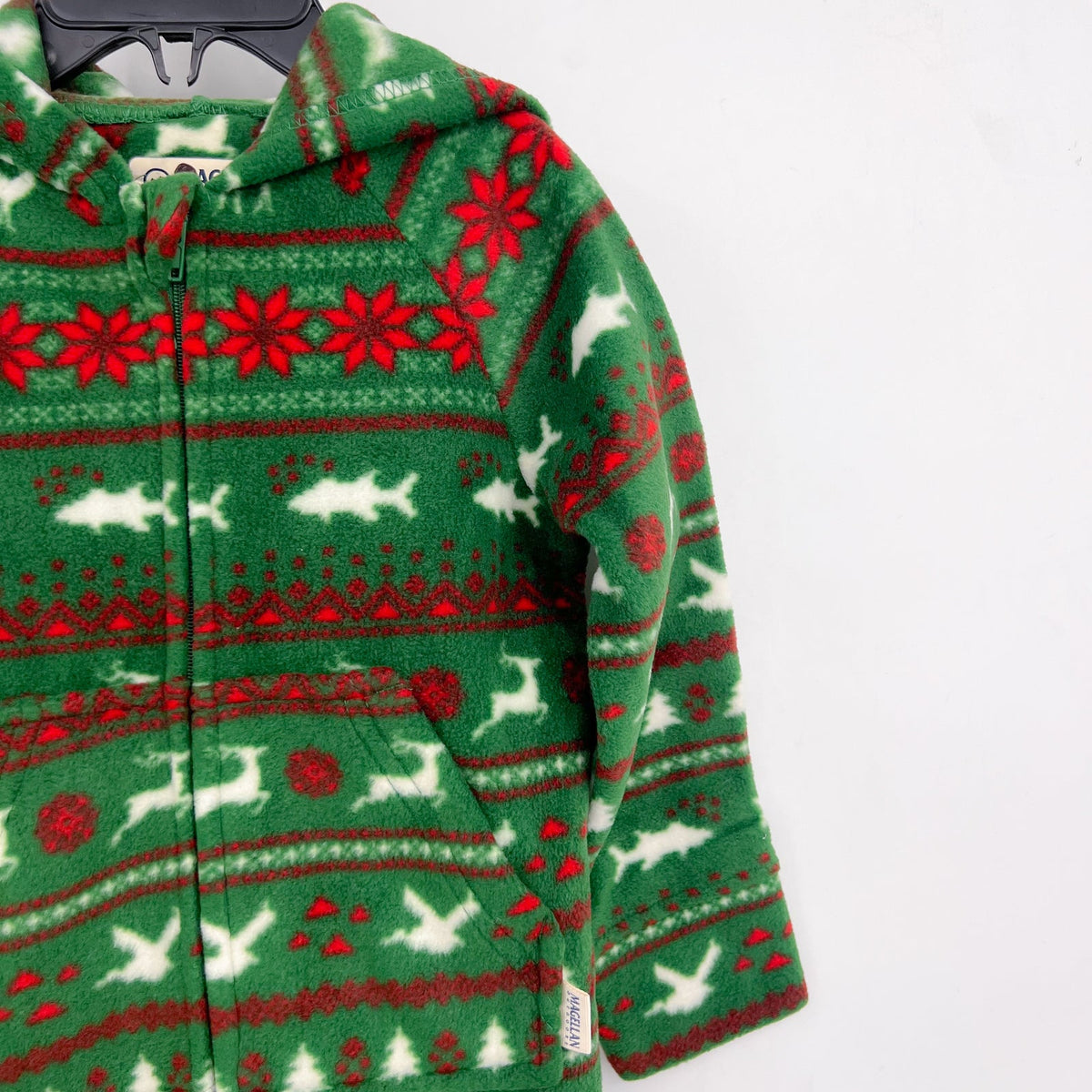 MAGELLAN Kids Holiday One Piece Pajama 5/6 Small Green Print Fleece Footed NWOT
