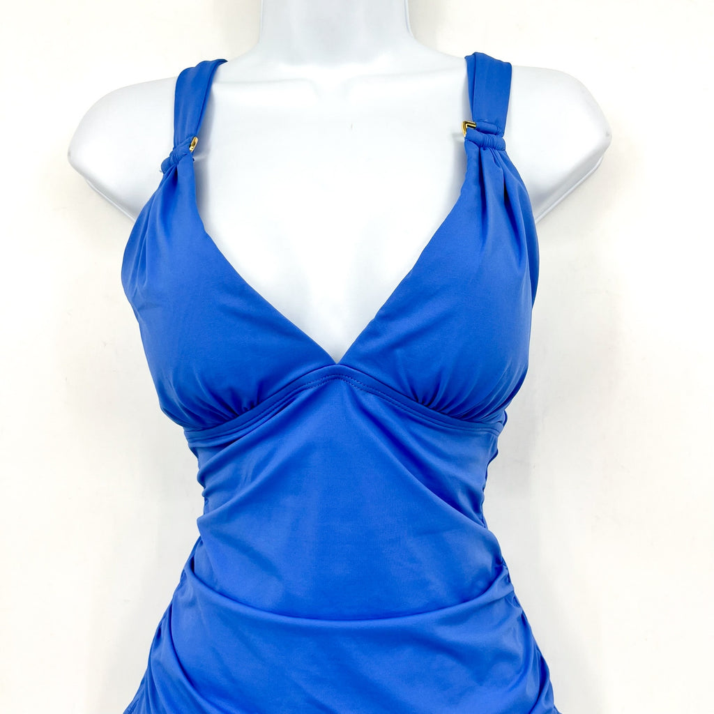 TOMMY BAHAMA Novelty Pearl One-Piece Swimsuit 10 Cornflower Blue Lace-Back NWOT