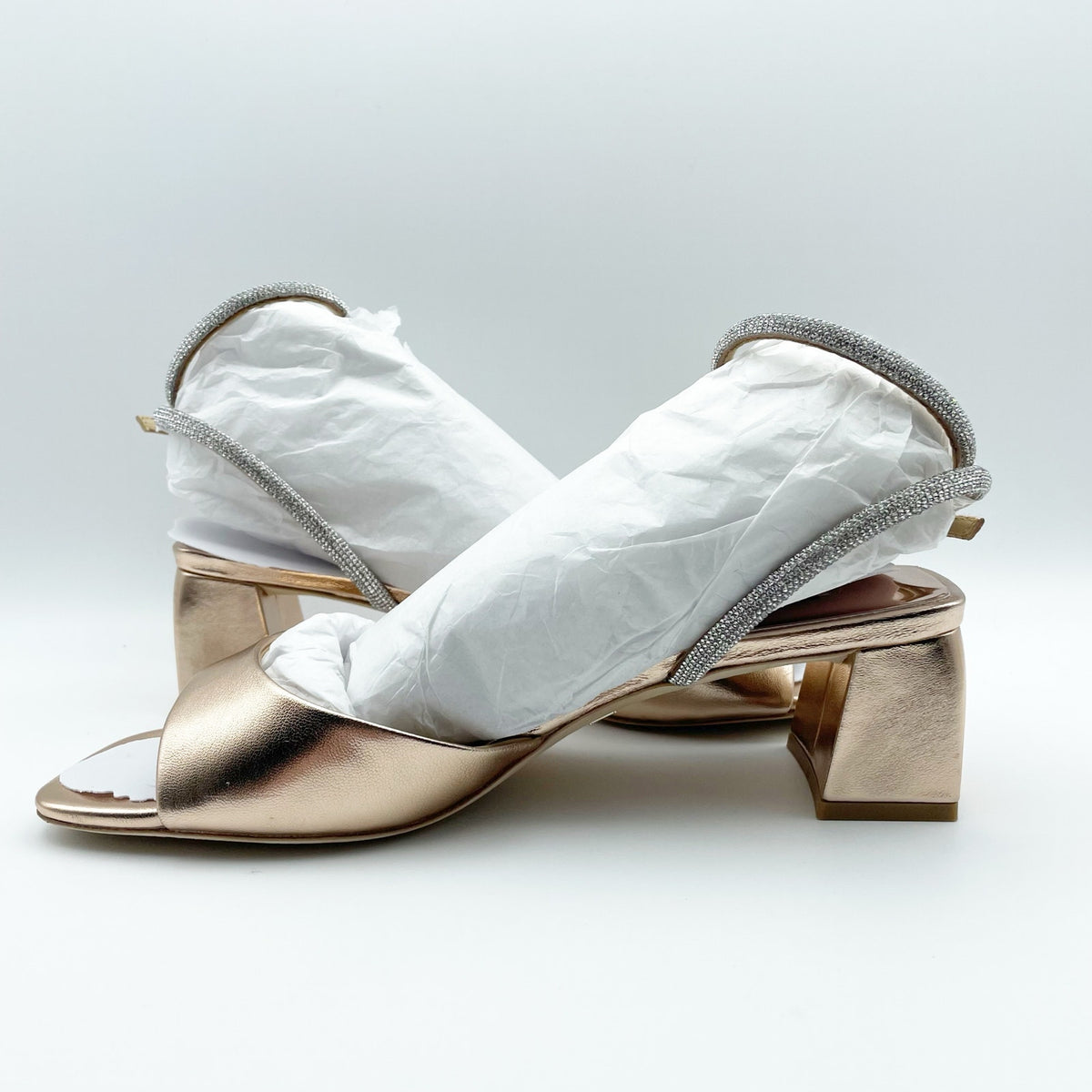 Badgley Mischka Womens Infinity II Heel Sandals Size 8 Champagne Pink Gold NIB