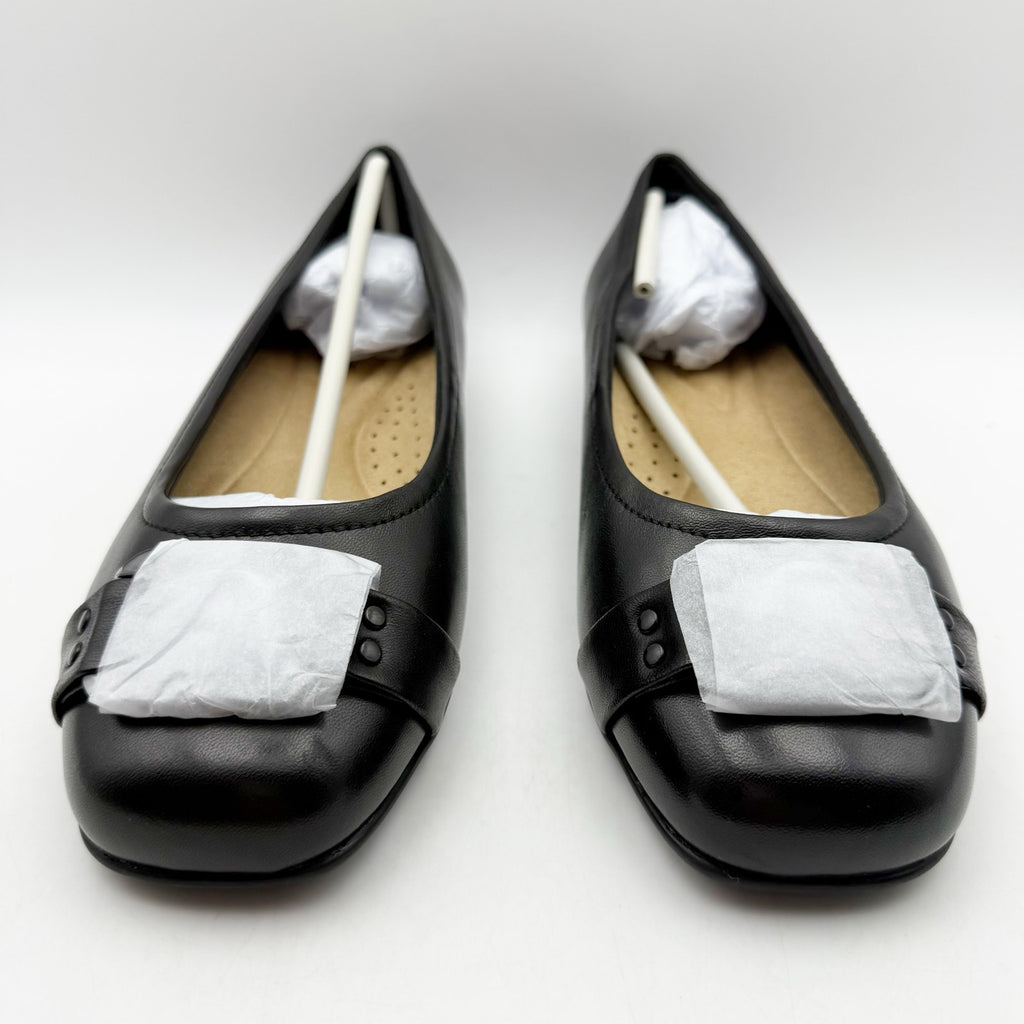Trotters Womens Sizzle Signature Flat Size 8.5 WW Black Leather Slip On NIB