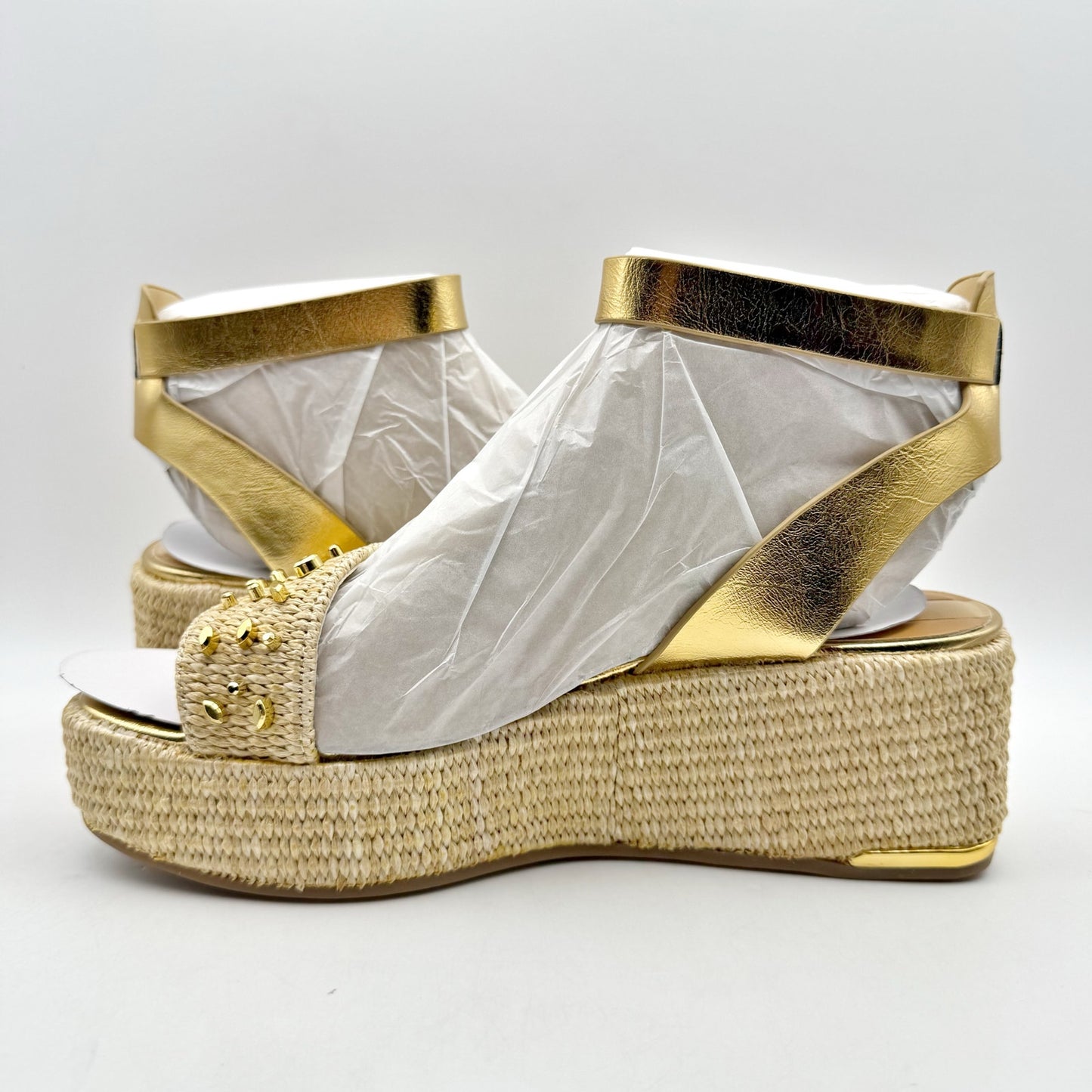 Franco Sarto Womens Terry 3 Studded Espadrille Sandal US 8.5 M Gold Metallic NIB