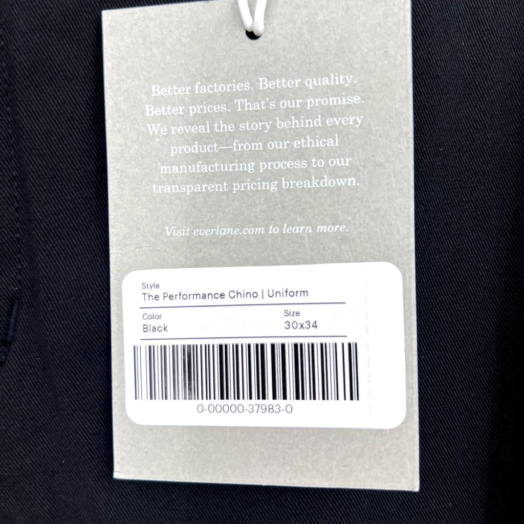 EVERLANE Men's Uniform Performance Chino Pants 30x34 Black Slim Fit NWT