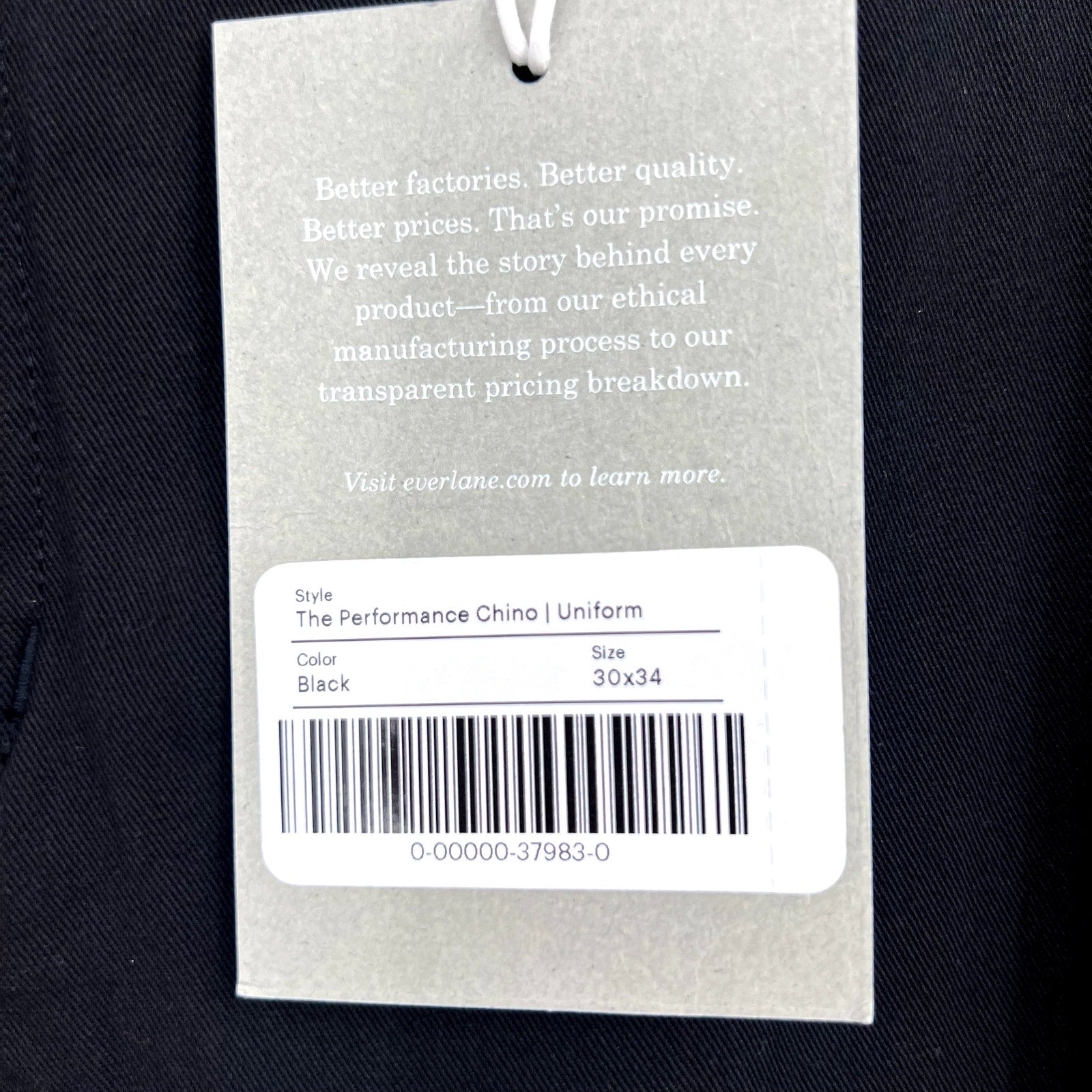 EVERLANE Men's Uniform Performance Chino Pants 30x34 Black Slim Fit NWT
