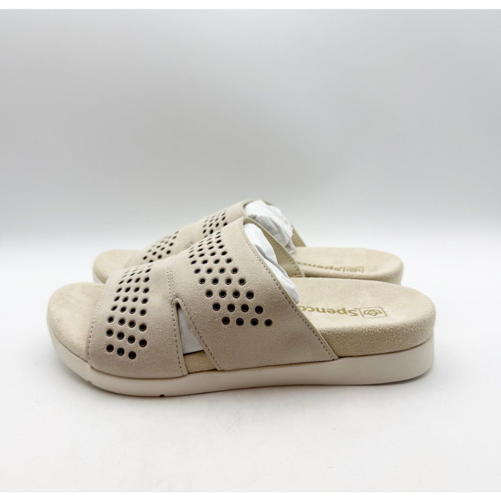 SPENCO Women's Twilight Stud Sandals Size 5.5 WIDE EU 35.5W Cream Slip On NIB