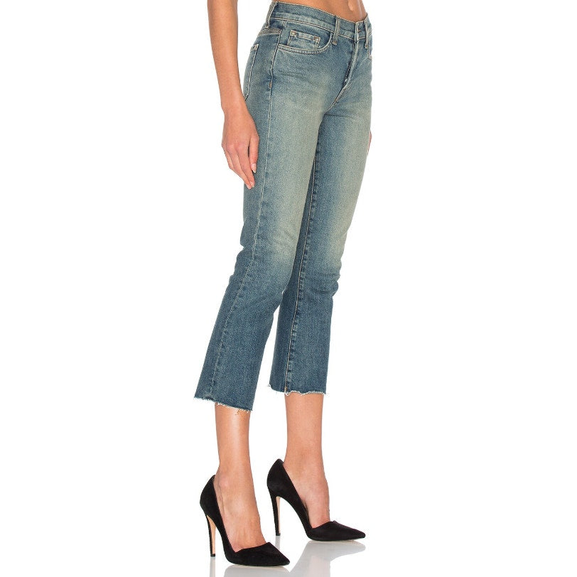 BALDWIN Women's Maxwell Crop Kick Flare Jeans Size 24 Blue Traction Stretch NWT