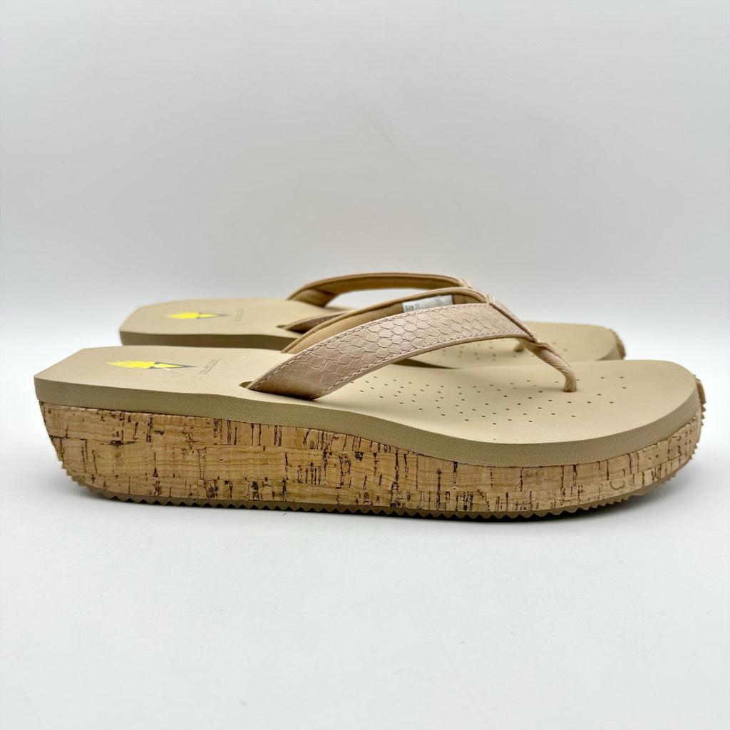 Volatile Womens Neville Wedge Sandals US 11 Nude Snake Flip Flops NWOB