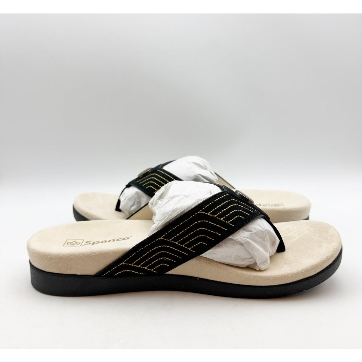 Spenco Waco Women's Laguna Ellie Flip Flop Sandal Size 7.5 WIDE EU 38 Black NIB