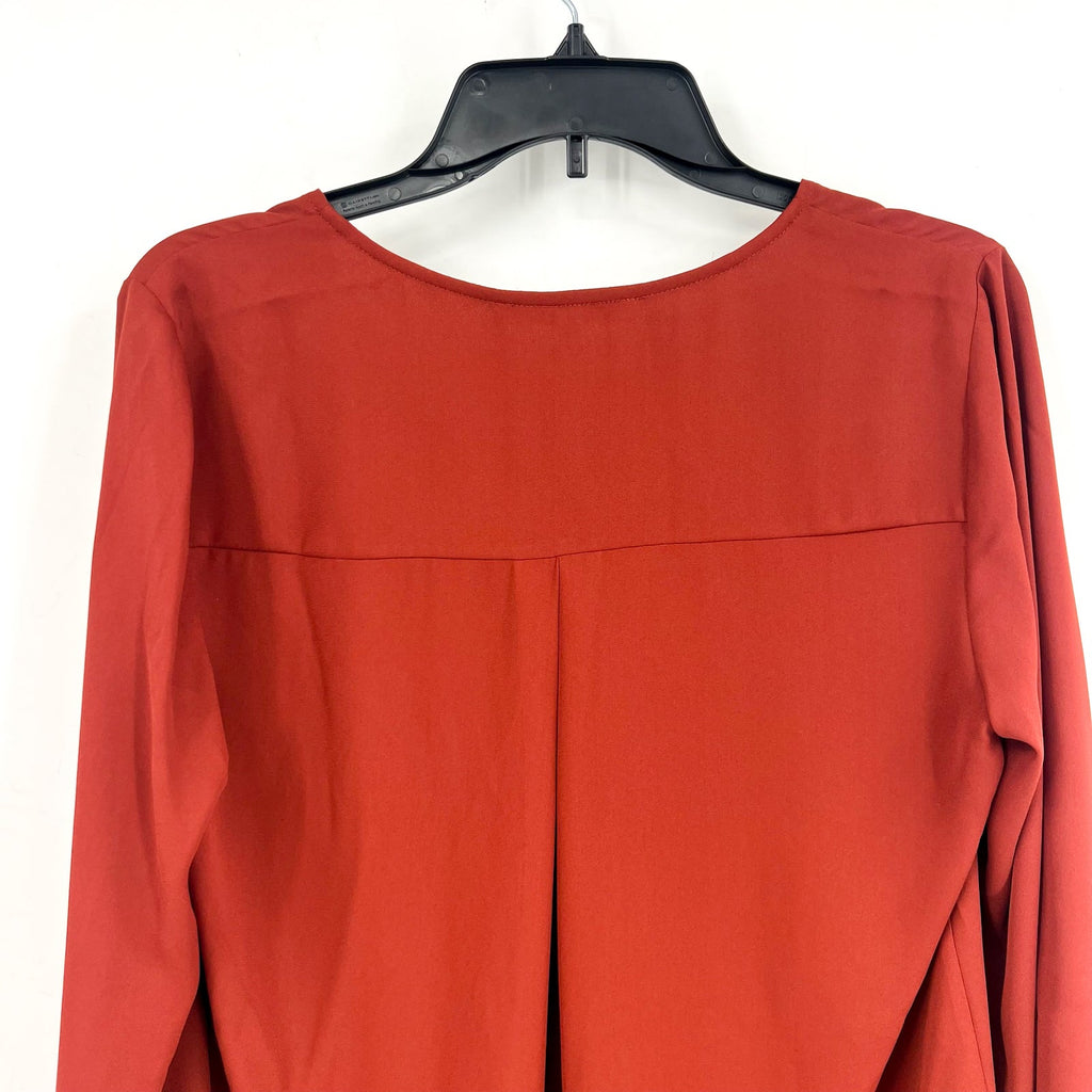 DANIEL RAINN Womens Pleated Palmer Blouse Medium Red Fired Brick Long Sleeve NWT