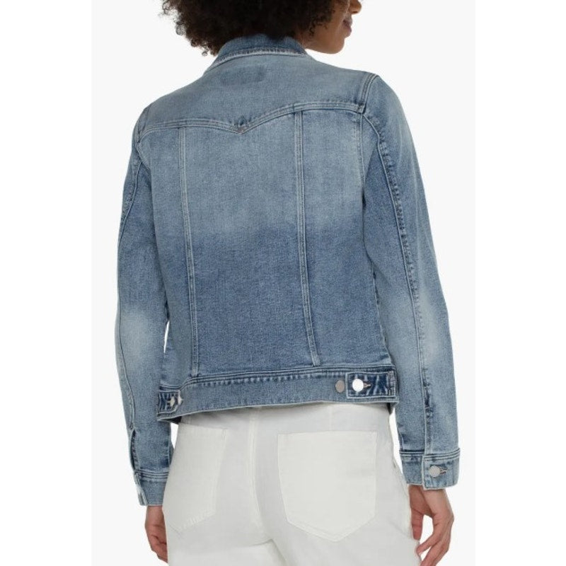 LIVERPOOL Women's Classic Trucker Jean Jacket Large Cabrillo Blue Denim NWT