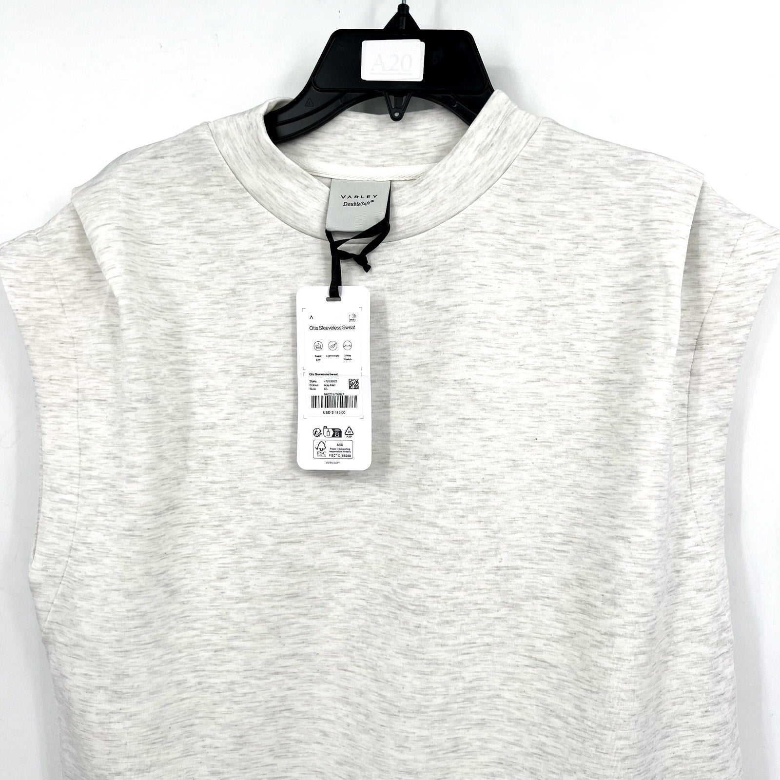 VARLEY Women's Otis Sleeveless Sweatshirt Size XS Ivory Marl Crewneck NWT