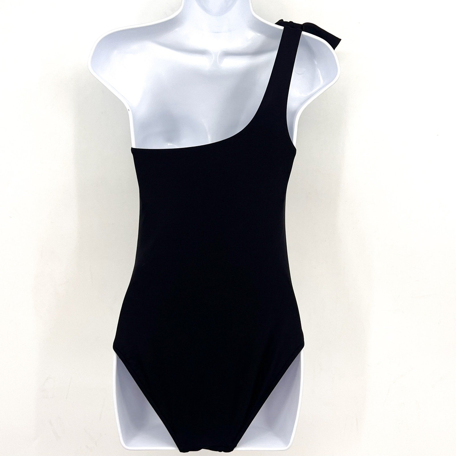 SEAFOLLY Women's Beau One Shoulder Swimsuit Size 4 Black Bow Tie NWT